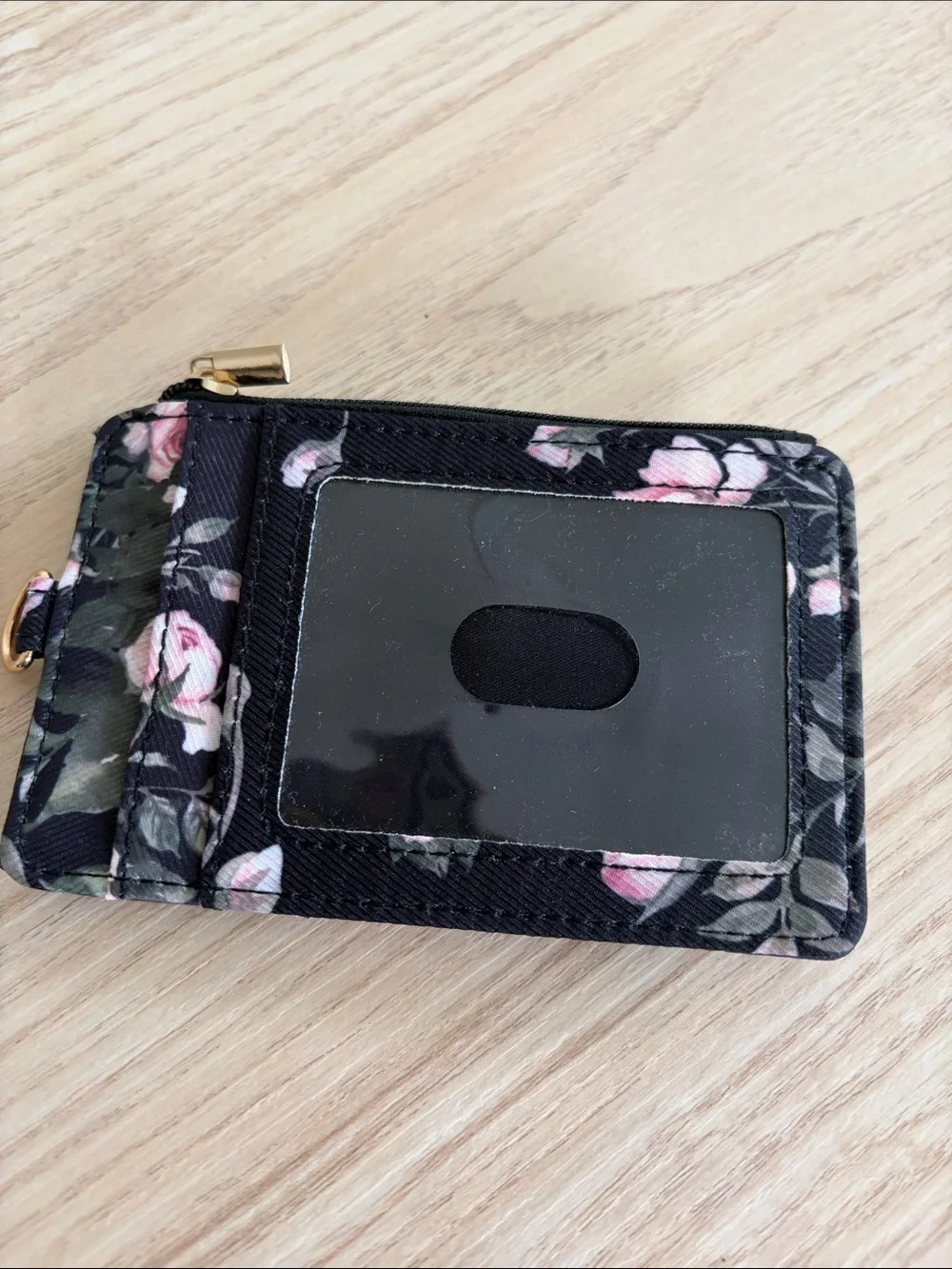 Black Floral Zip Wallet with Rose Print